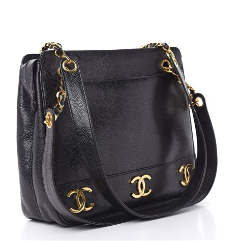 CHANEL Caviar CC Shoulder Bag Black 